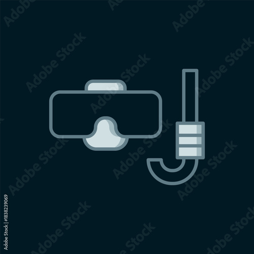 Line Diving mask and snorkel icon isolated on black background. Extreme sport. Diving underwater equipment. Flat filled outline style with shadow. Vector