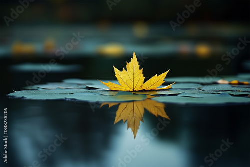yellow leaves on the water