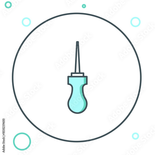 Line Awl tool with wooden handle icon isolated on white background. Work equipment tailor industry. Colorful outline concept. Vector