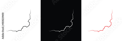 Surface crack and fissure in ground, concrete, crevices from disaster top view.   Broken ground, wall, glass pattern effect. isolated on white and black background. vector illustration. EPS 10 .