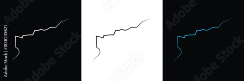 Surface crack and fissure in ground, concrete, crevices from disaster top view.   Broken ground, wall, glass pattern effect. isolated on white and black background. vector illustration. EPS 10 .