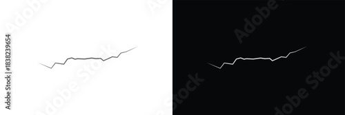 Surface crack and fissure in ground, concrete, crevices from disaster top view.   Broken ground, wall, glass pattern effect. isolated on white and black background. vector illustration. EPS 10 .