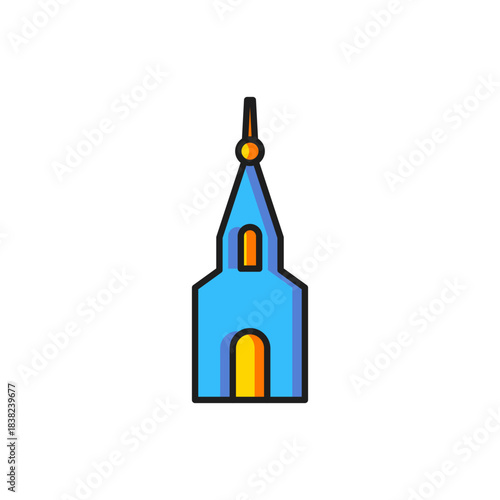 Color Church building icon isolated on white background. Christian Church. Religion of church. Flat filled outline style with shadow. Vector