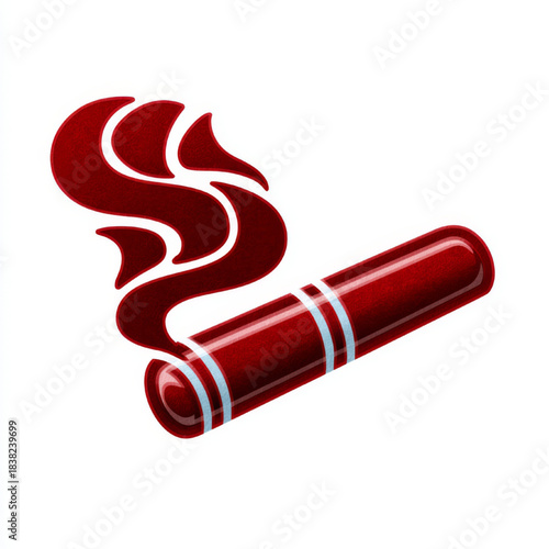 Red Cigar with Smoke Swirls, Luxury Smoking, Vintage Style, White Background