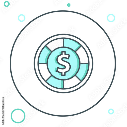 Line Casino chips icon isolated on white background. Casino gambling. Colorful outline concept. Vector