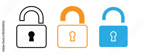 Three colorful padlock icons in black orange and blue