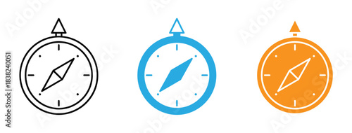 Three colorful compass icons in black blue and orange