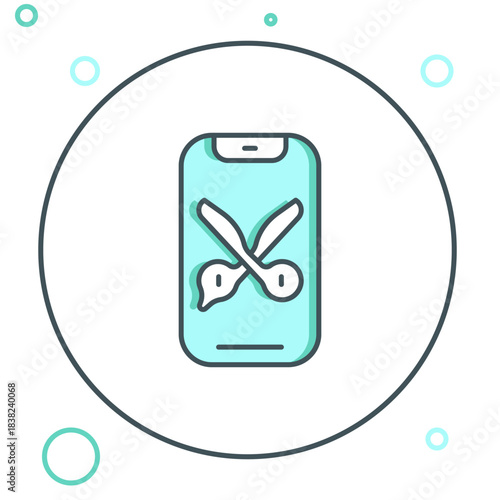 Line Barber online service or platform icon isolated on white background. Idea of hair and beard care. Online appointment. Colorful outline concept. Vector