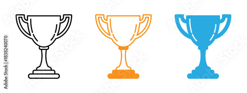 Three trophy illustrations in varying stages of completion from sketch to color