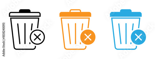 Three trash can icons in varying styles representing delete or removal concepts