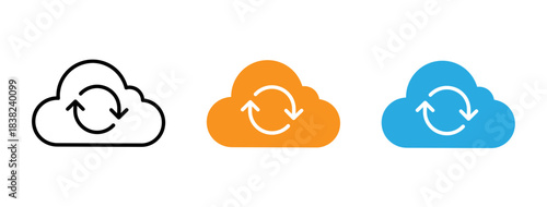 Cloud sync icons in black orange and blue with circular arrows
