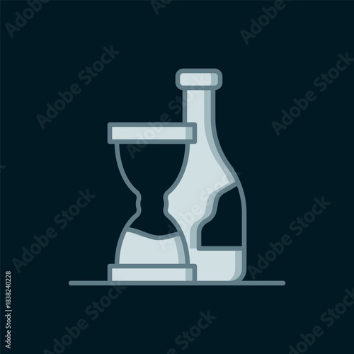 Line Bottle of wine icon isolated on black background. Wine aging. Flat filled outline style with shadow. Vector