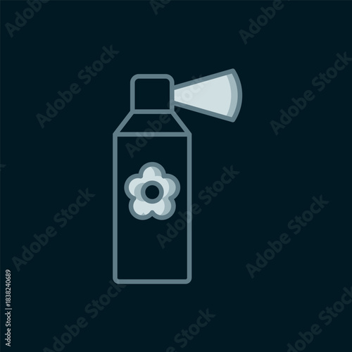 Line Air freshener spray bottle icon isolated on black background. Air freshener aerosol bottle. Flat filled outline style with shadow. Vector