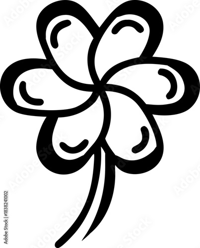 Minimalist black outline tropical flower icon featuring stylized petals with curved accents representing a simple blossom 