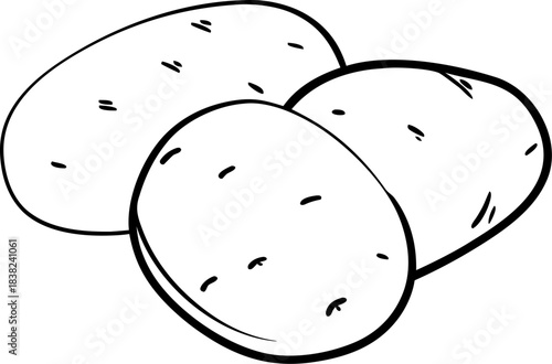 This is a delightful hand drawn outline illustration of three wholesome fresh potatoes perfect for culinary themes healthy eating concepts 