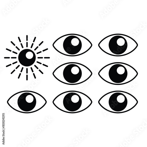 Minimalist Eye Icon Set: All-Seeing Eye and Simple Vision Symbols
