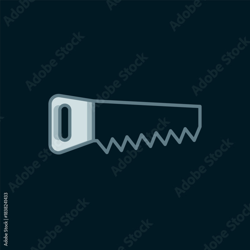 Line Hand saw icon isolated on black background. Flat filled outline style with shadow. Vector