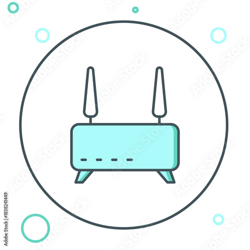Line Router and wi-fi signal icon isolated on white background. Wireless ethernet modem router. Computer technology internet. Colorful outline concept. Vector