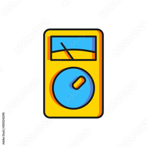 Color Ampere meter, multimeter, voltmeter icon isolated on white background. Instruments for measurement of electric current. Flat filled outline style with shadow. Vector