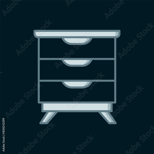 Line Furniture nightstand icon isolated on black background. Flat filled outline style with shadow. Vector