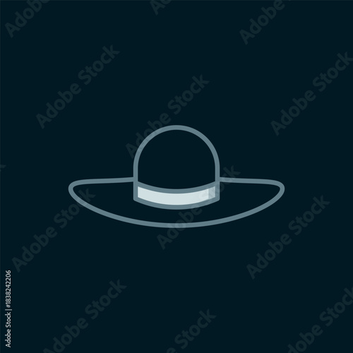 Line Elegant women hat icon isolated on black background. Flat filled outline style with shadow. Vector