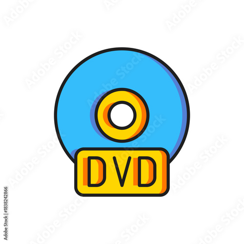 Color CD or DVD disk icon isolated on white background. Compact disc sign. Flat filled outline style with shadow. Vector