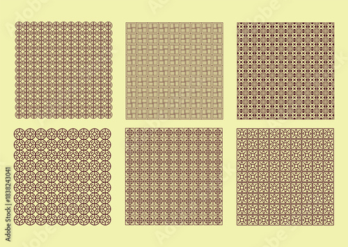 Vintage seamless old paper texture set with brown fabric-like patterns and textured canvas surface