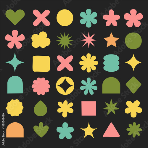 Seamless floral pattern vector set illustration with gold stars and hearts