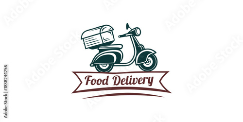 Vintage style scooter emblem perfect for establishing a charming and reliable food delivery service brand identity