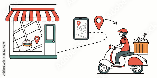 Modern food delivery service connects restaurant order fulfillment with courier tracking via mobile map application