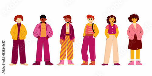 Diverse group of young people standing together in colorful casual clothing