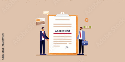 Business agreement and partnership illustrated with two men shaking hands