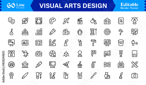 Professional Visual Arts Design Line Icon Pack Featuring Modern Minimalist Vector Icons for Creative Industry and Artistic Digital Projects with Unique Clean Outlines
