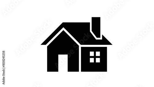 Small house icon, front and side view with window and chimney, residential building