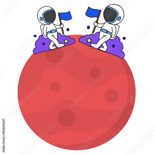 Illustration of an Astronaut Landing on Mars