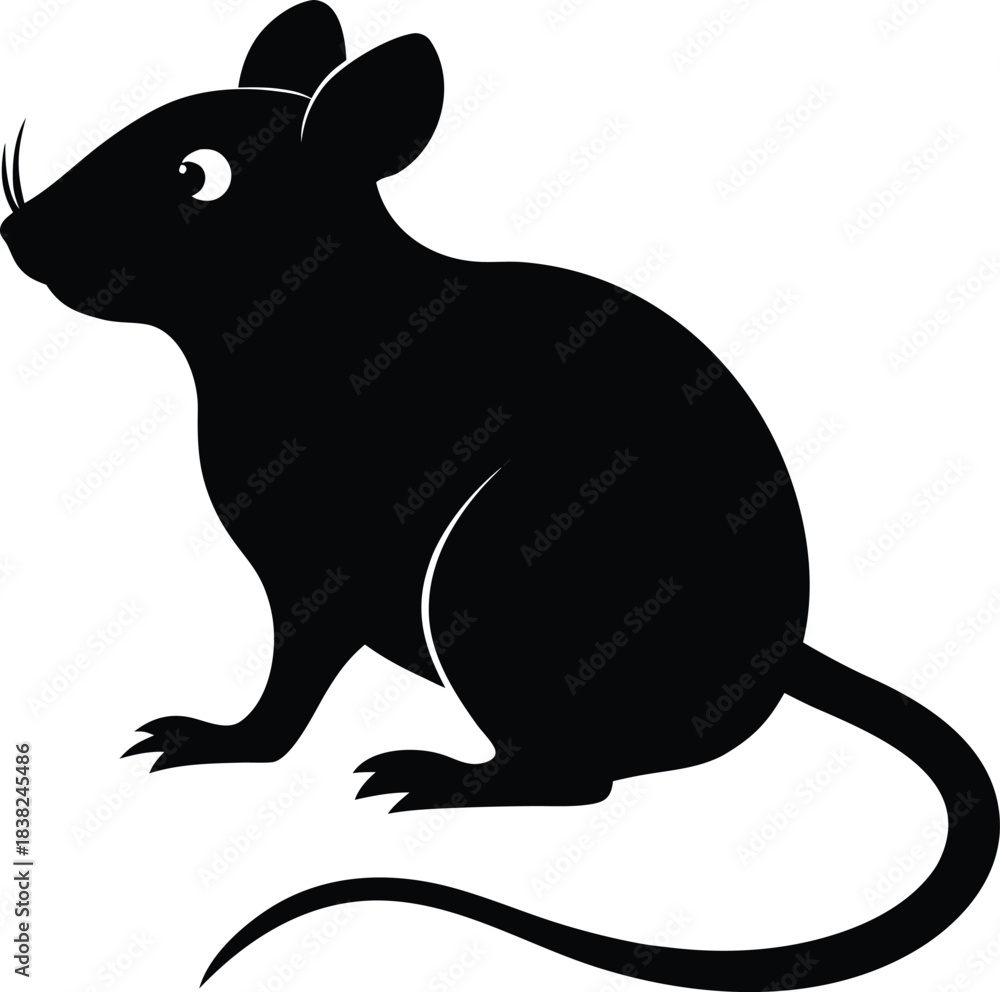 Obraz premium Simple black silhouette of a mouse sitting on a white background