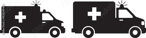 Two ambulance vehicles with medical cross silhouette