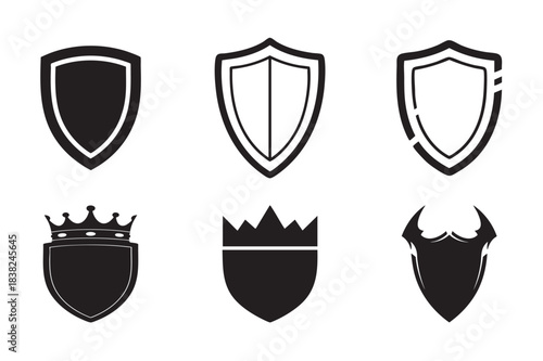 Heraldry Emblems: A collection of diverse heraldic emblems, each intricately designed with varying shapes, styles, and symbolism, embodying themes of protection, honor, and heritage.