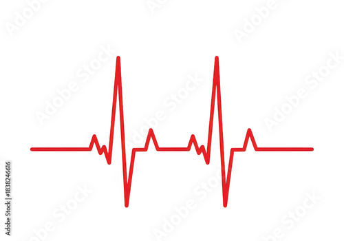 Red electrocardiogram heartbeat line isolated on transparent background