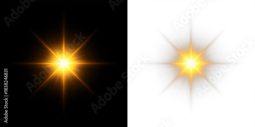 Vector transparent sunlight with sun glare. Overlay, Sun rays and glare, Sun, sunrays, light transitions, lens flare, light leaks and glare in PNG format. PNG sunlight flare. Golden flash and glare.