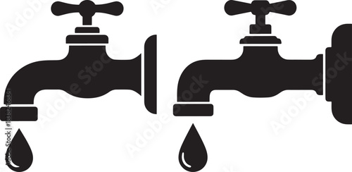 Two black silhouette water taps with dripping water drops