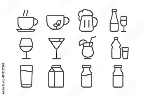 Outline icons depicting various beverages and drink containers