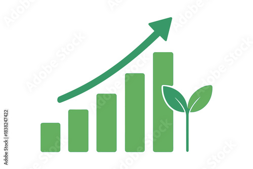 Green bar chart showing upward trend with small plant sprout icon