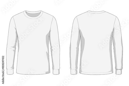 Blank white long sleeve crew neck t-shirt mockup front and back view