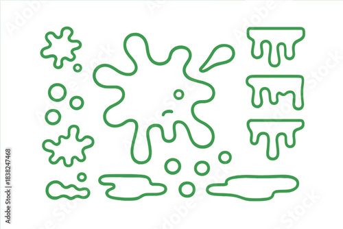 Green slime drips and splatters outline icons set