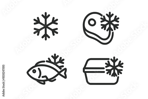 Outline icons for food freezing and cold storage concepts
