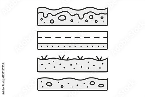 Four ground layer cross section icons in simple outline style
