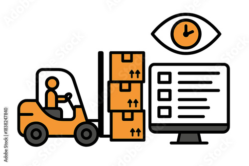 Forklift operator managing inventory checklist and time tracking