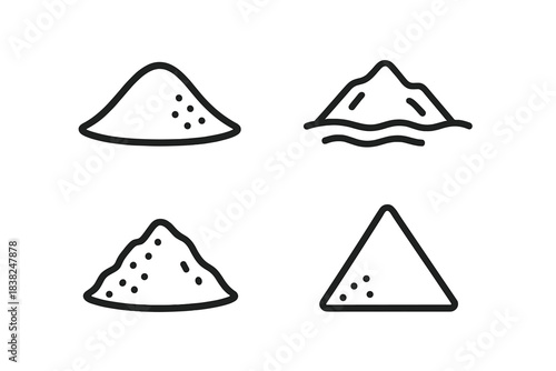 Four simple line icons depicting piles of sand or fine powder mounds