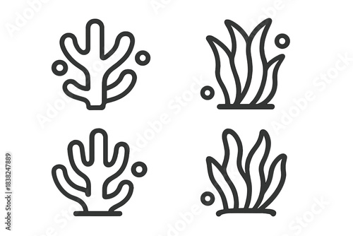 Four stylized icons depicting coral and various aquatic plants